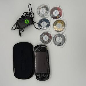 Sony PSP 3001 Black Gaming Console Bundle w/ Charger & 7 Games‎
